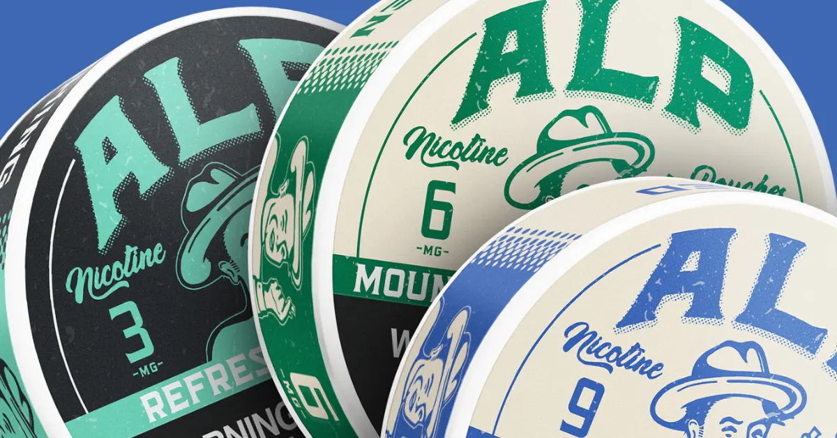 Smokeless nicotine options featuring ALP cans in multiple strengths and flavors.