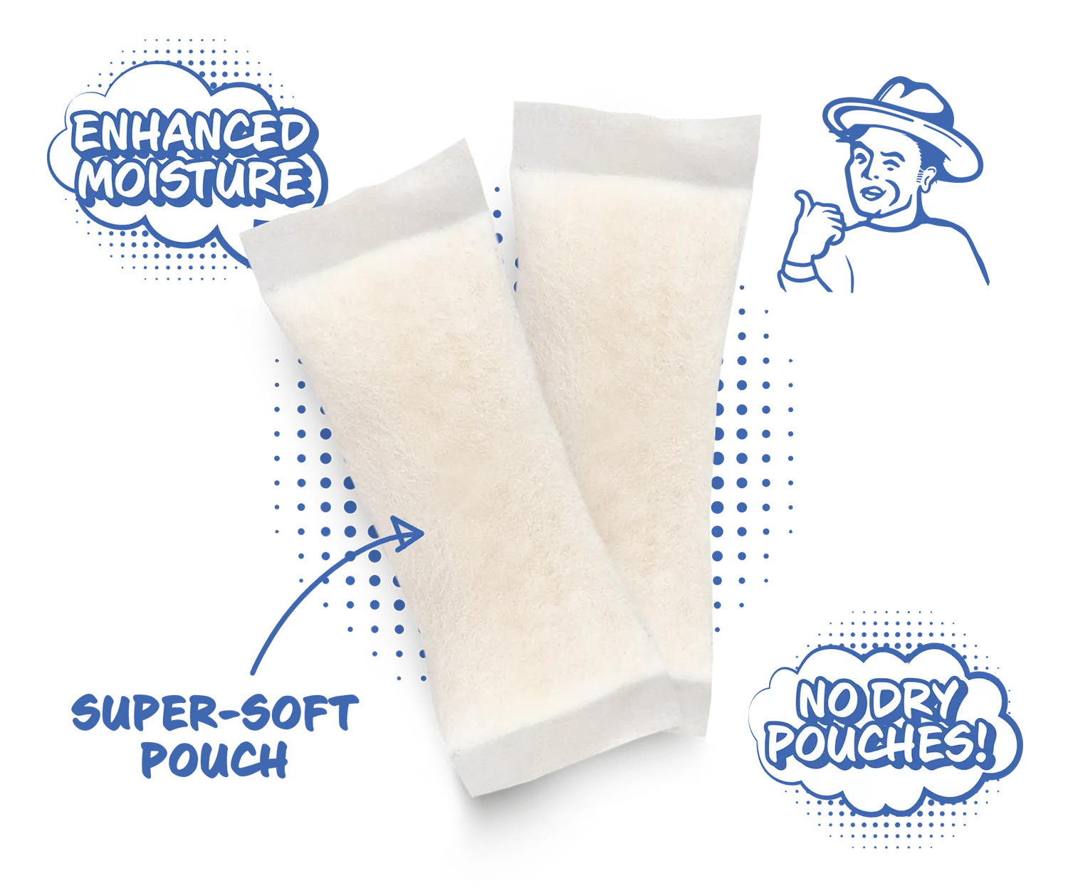 Close-up image of soft nicotine pouches with enhanced moisture, highlighting a no-dry pouch design for comfort.