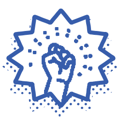 Illustration of a raised fist surrounded by sparkles, symbolizing empowerment and innovation for nicotine pouch users.