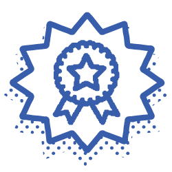 Blue award ribbon icon featuring a star in the center, symbolizing achievement or excellence.