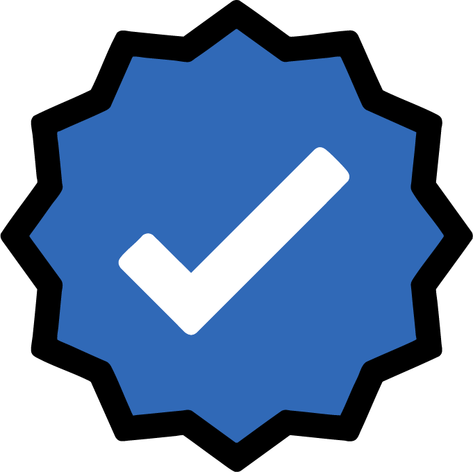 Blue verification checkmark badge icon.