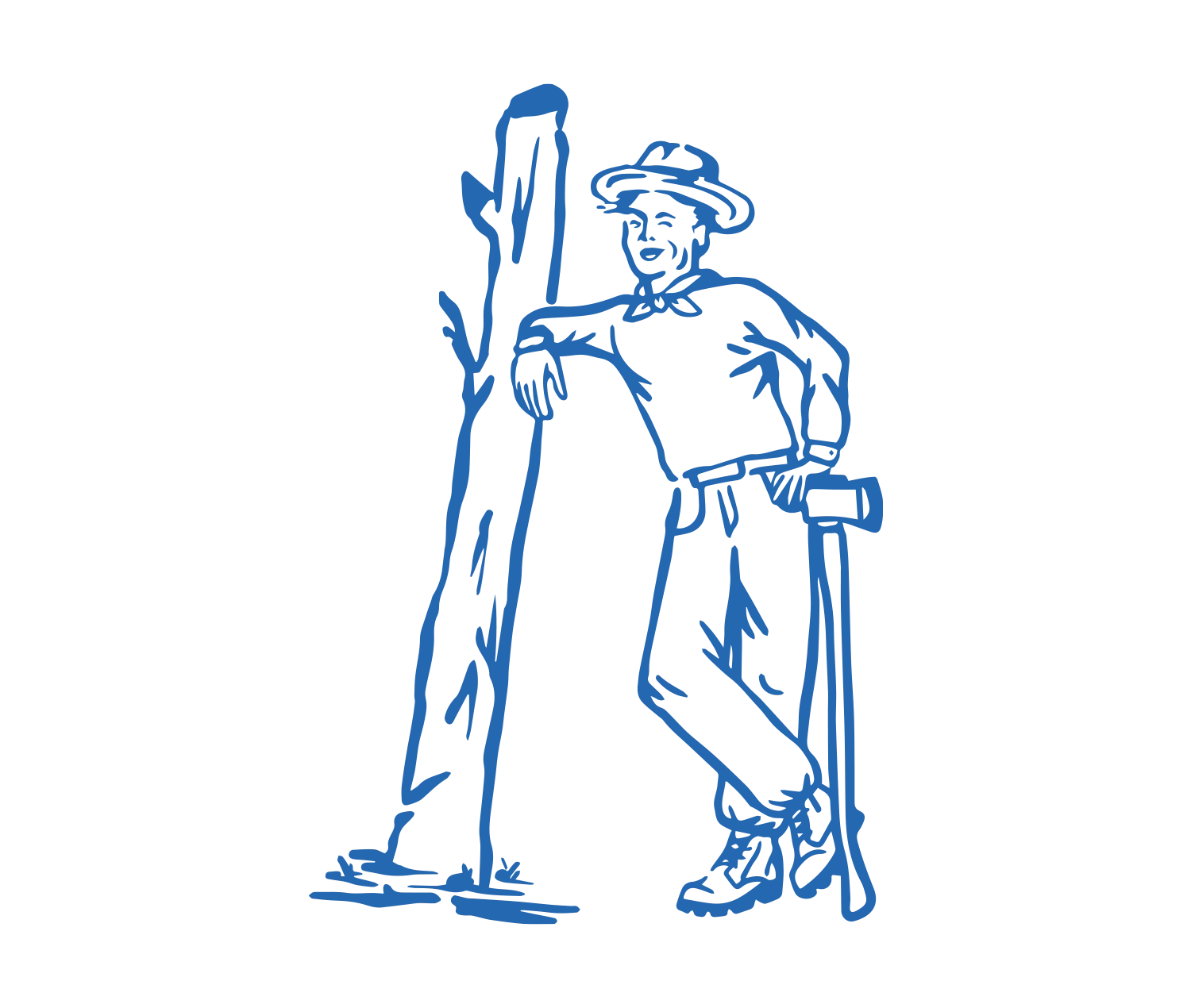 Illustration of a person leaning against a tree with an axe, symbolizing a rustic vibe, often associated with nicotine pouch branding.