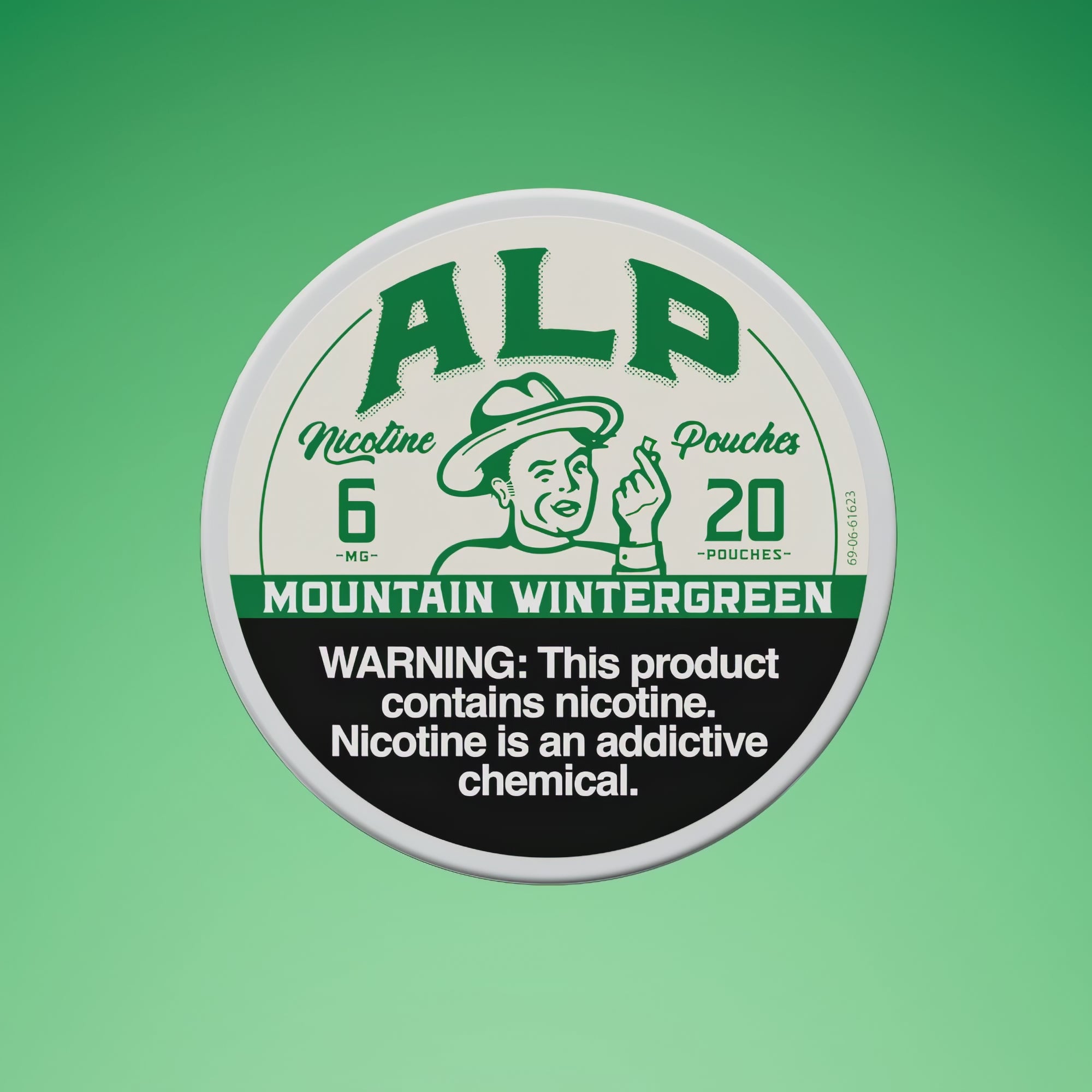 Nicotine pouches in a Mountain Watermelon flavor with a vibrant green background, emphasizing a smokeless alternative.