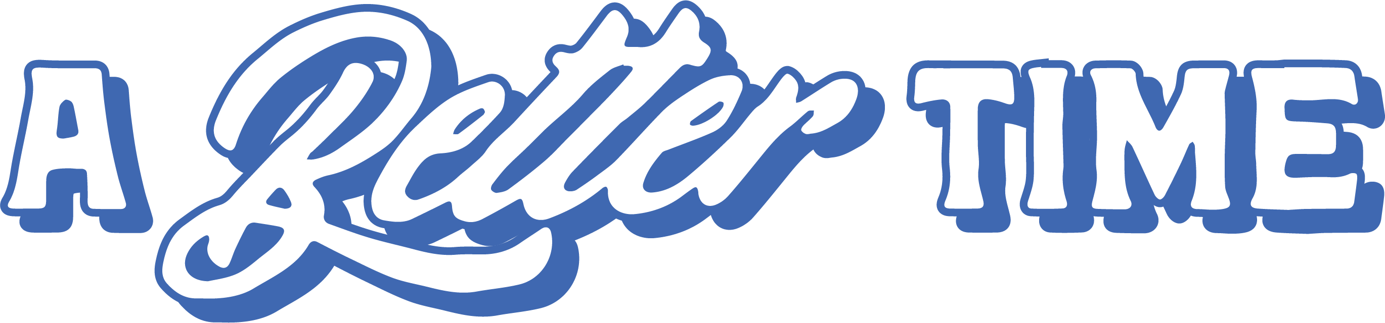 A Better Time design with bold blue and white script and block lettering.