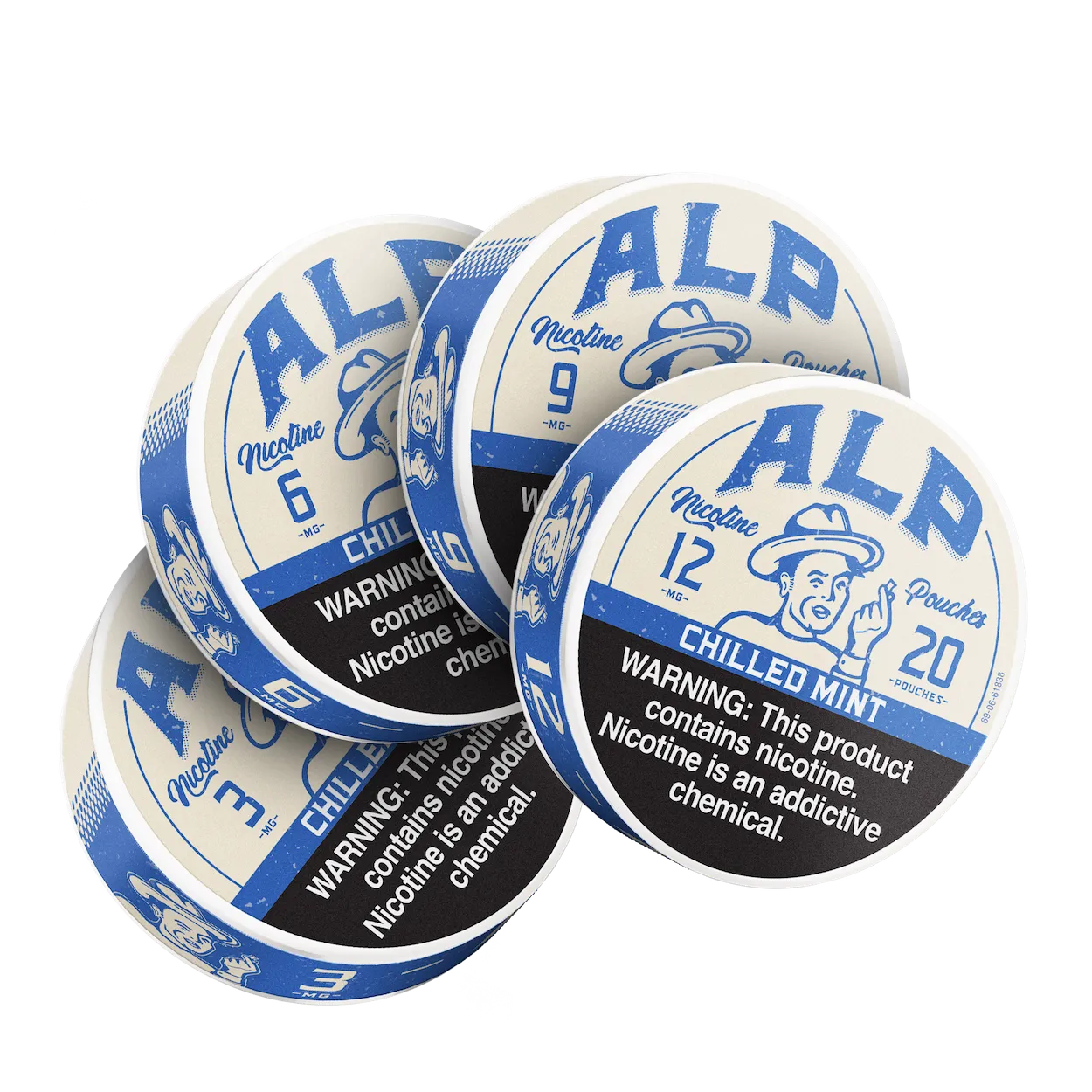 ALP Chilled Mint Nicotine pouches with varying nicotine strengths