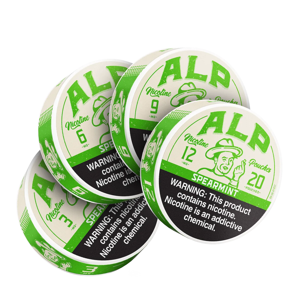 ALP Spearmint nicotine pouches in varying nicotine strengths