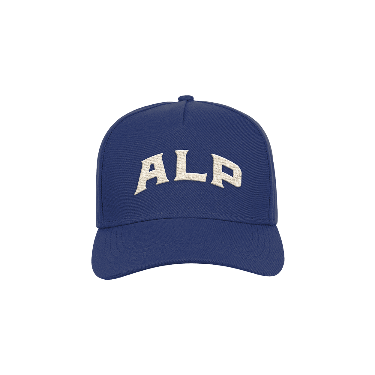 ALP nicotine pouches logo baseball cap in solid blue with white embroidered lettering.