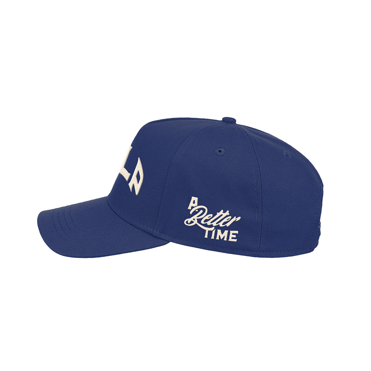 ALP nicotine pouches logo baseball cap in solid blue with white embroidered lettering.