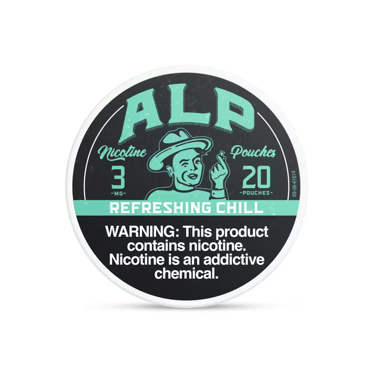 Front view of an ALP "Refreshing Chill" nicotine pouch can, showing 3 mg nicotine and 20 pouches